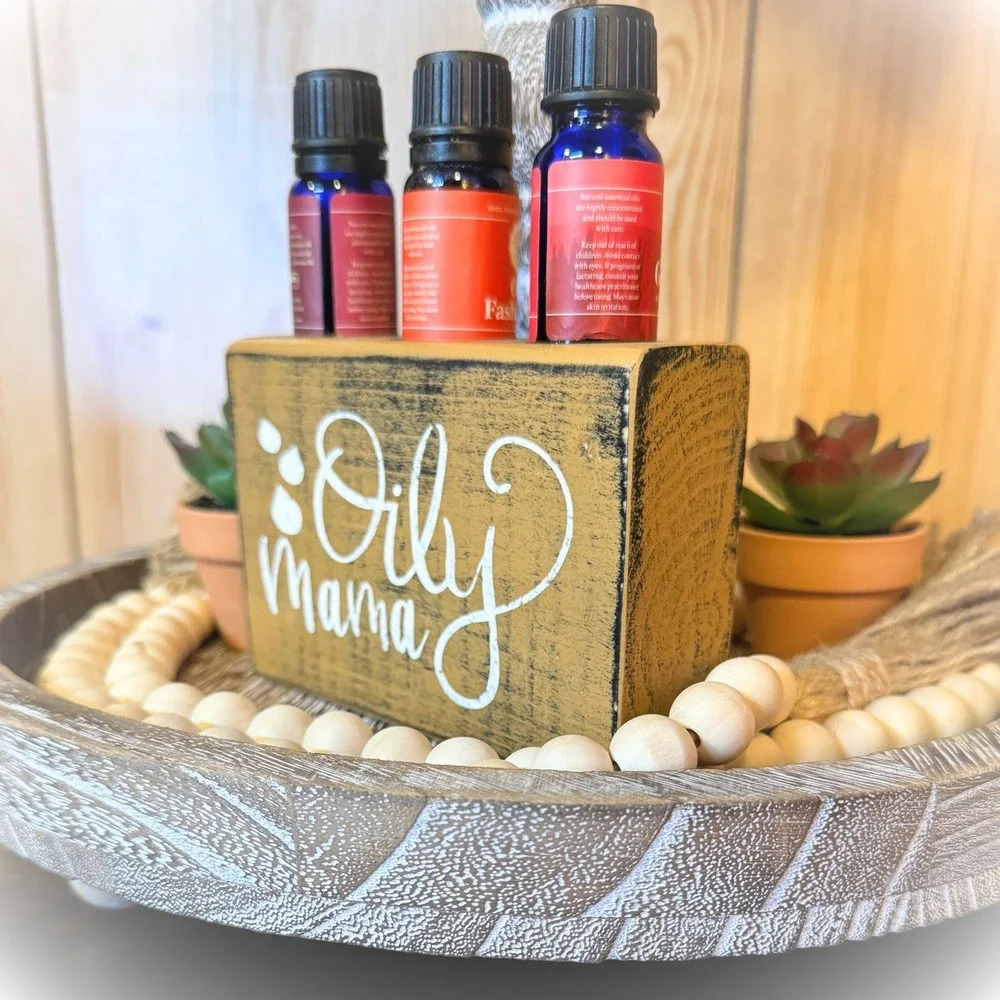 Basket Case Designs Oily Mama Wooden Essential‎ Oil Holder Sign Mustard Yellow